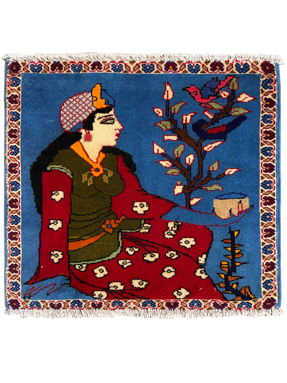 Poshti Teppich 65x63 cm mit orientalischem Motiv, blauer Grundfläche und Fransen