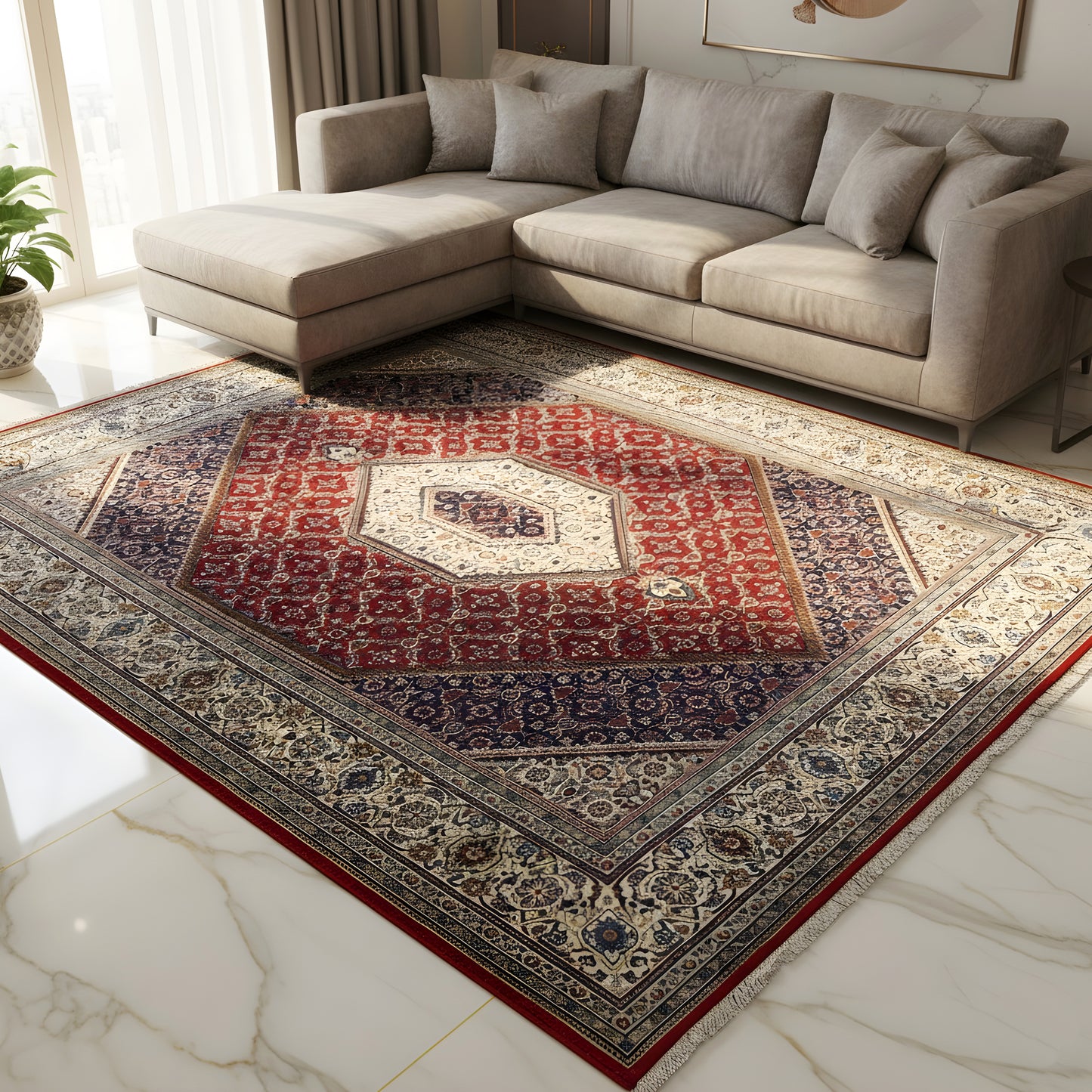 Wohnzimmer Orientalischer Bidjar Wollteppich rot mit floralen Ornamenten, handgeknüpft, 255x202 cm