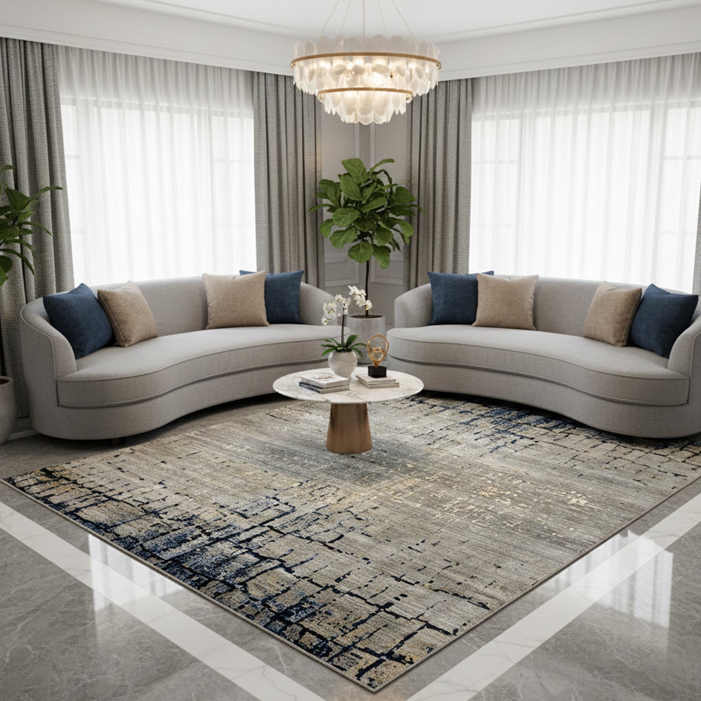 Wohnzimmer Moderner Designerteppich aus Wolle, 300x247 cm, urbaner Stil