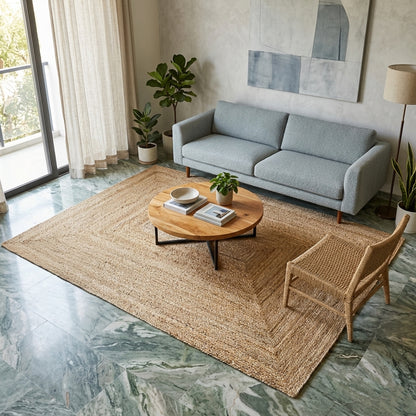 Wohnzimmer-Handwoven jute rug natural 140x200 cm with subtle geometric pattern