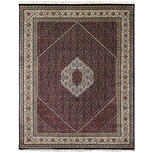 Handgeknüpfter Bidjar Teppich aus Wolle in Dunkelrot und Creme, 243x180 cm