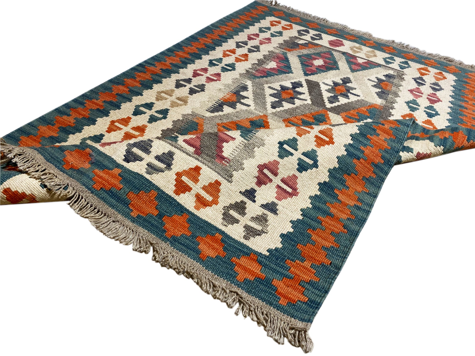 Handgewebter Tribal Kelim in Blau, Qashqai Stil, natürliche Wolle