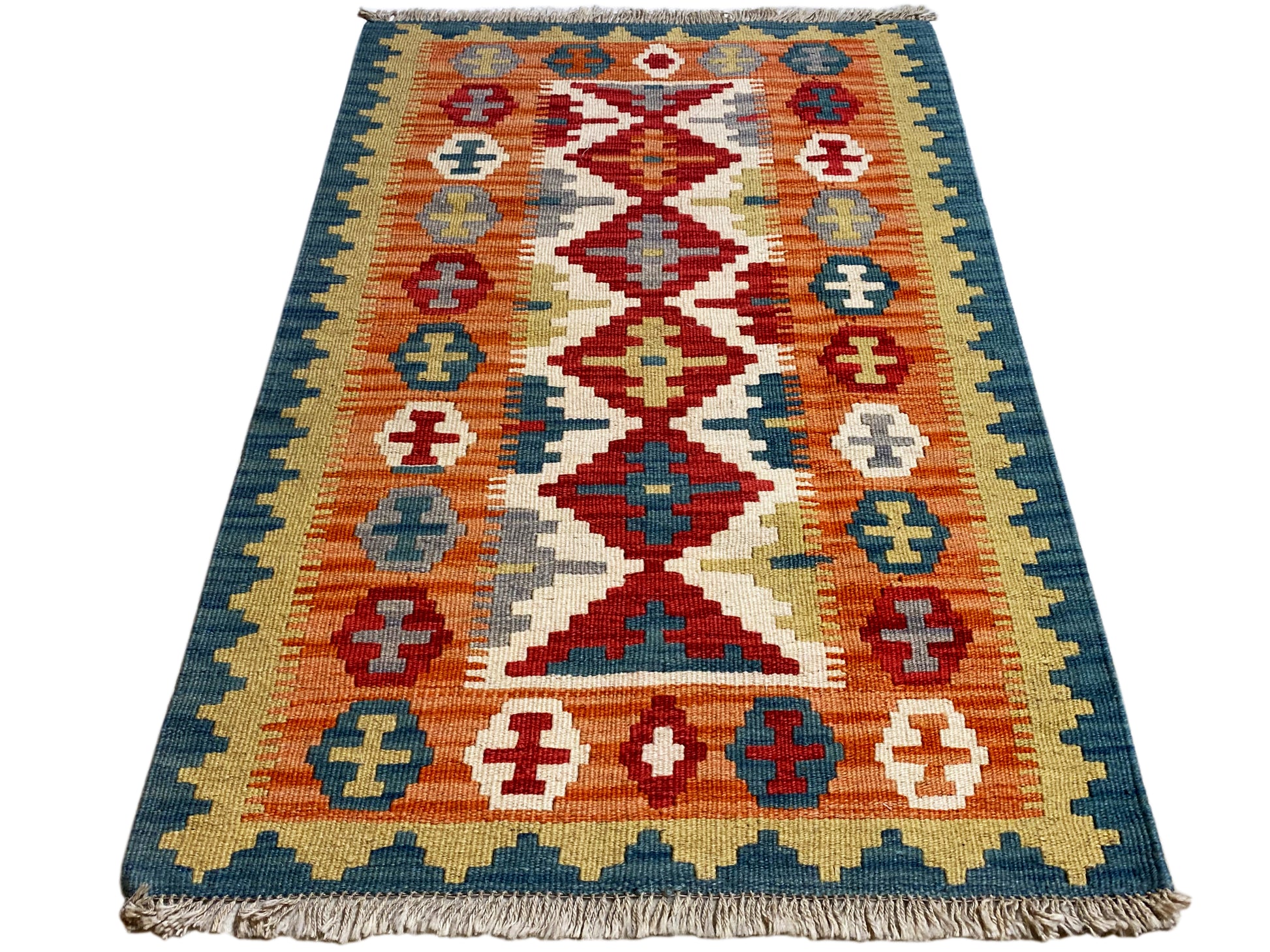 Kelim Qashqai Teppich aus handversponnener Wolle 120x80 cm Boho Stil