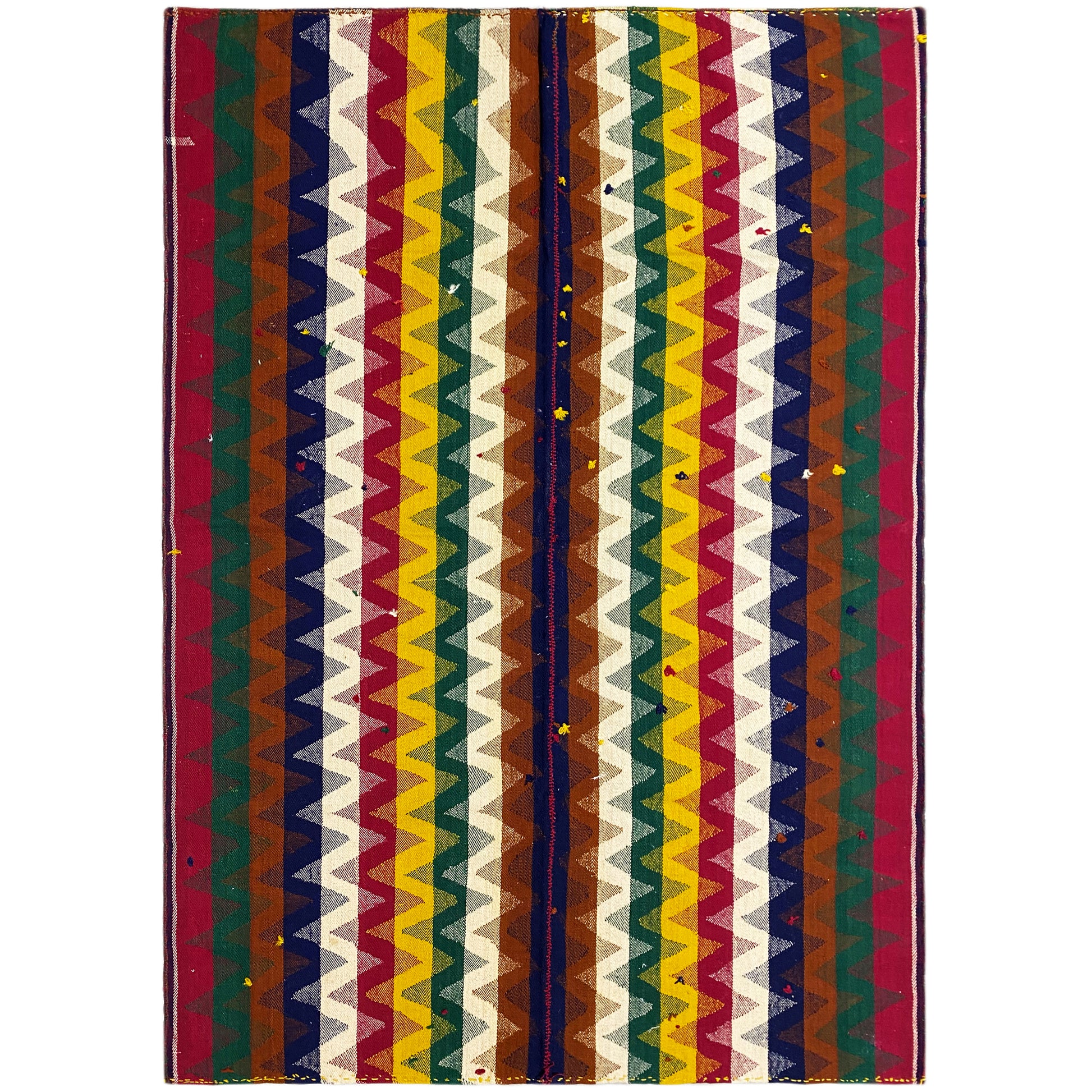 Wohnzimmer bunter Jajim Teppich handgewebt mit lebhaftem geometrischem Zickzackmuster