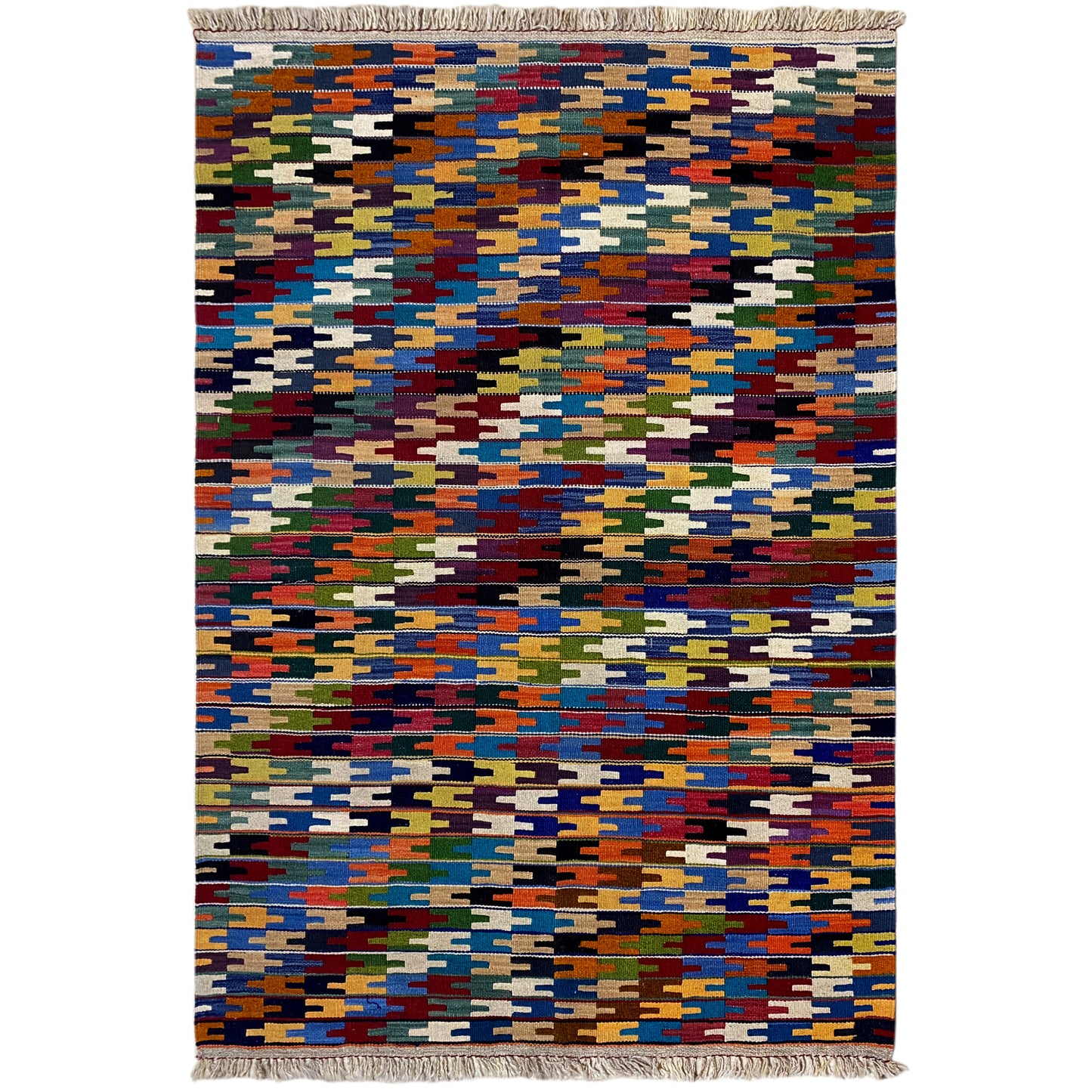 Handgewebter Kelim Qashqai Teppich 176x117 cm bunt mit geometrischem Allover Muster