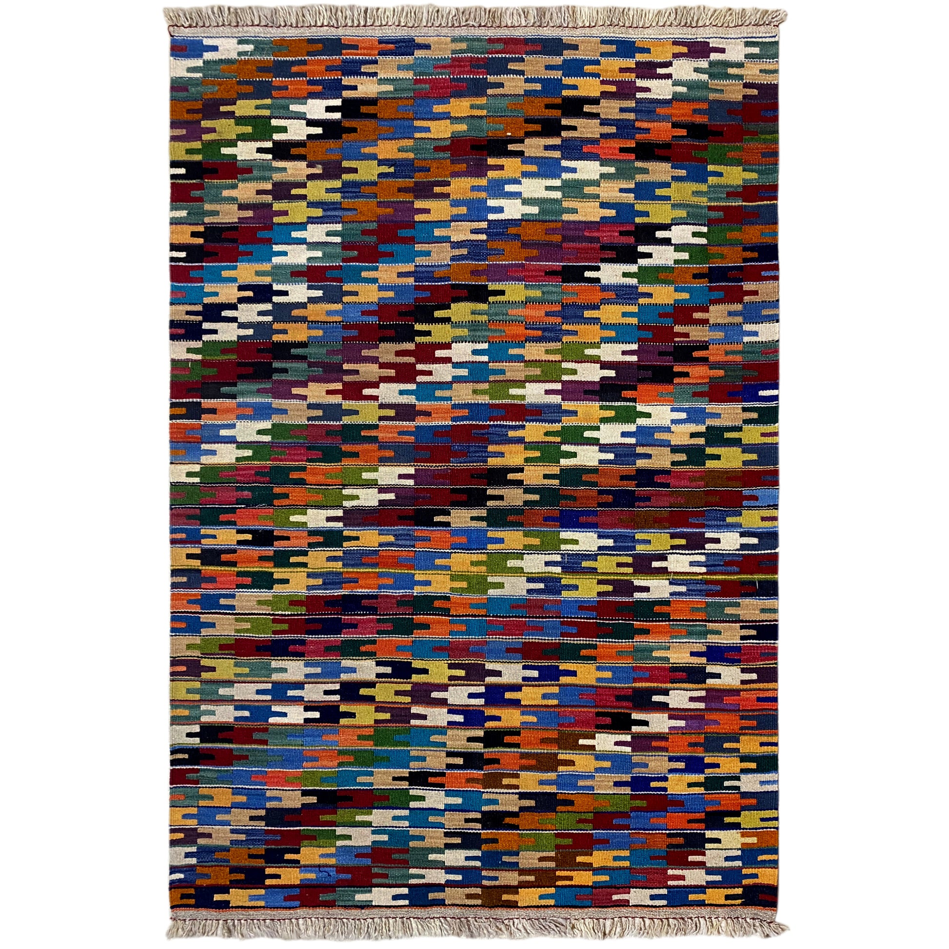 Handgewebter Kelim Qashqai Teppich 176x117 cm bunt mit geometrischem Allover Muster