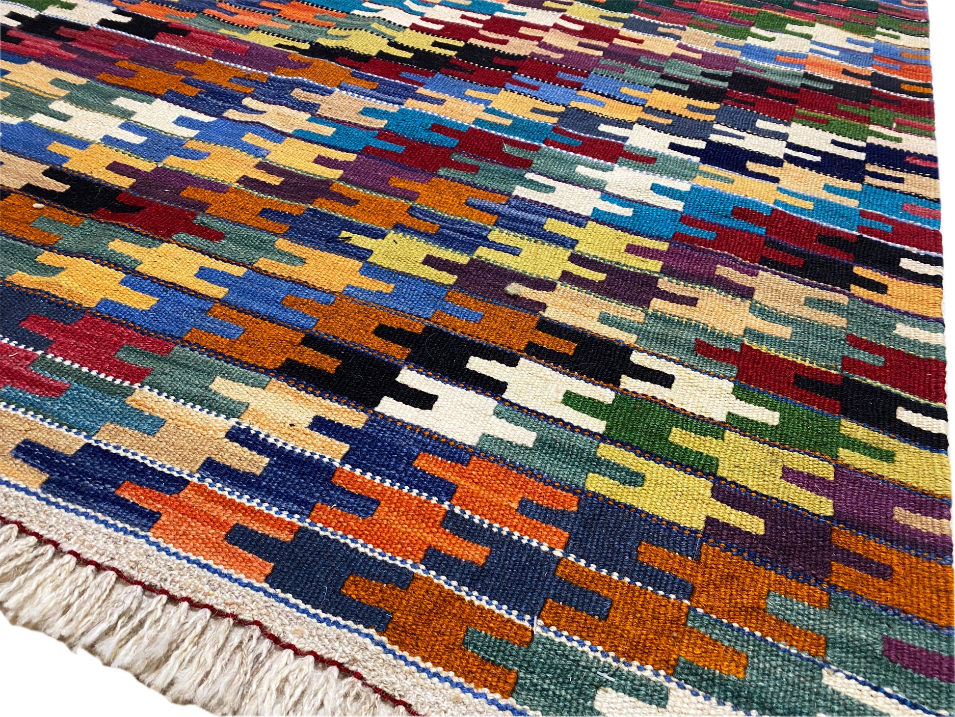 Hochwertiger Kelim Qashqai Wollteppich bunt pflegeleicht und langlebig