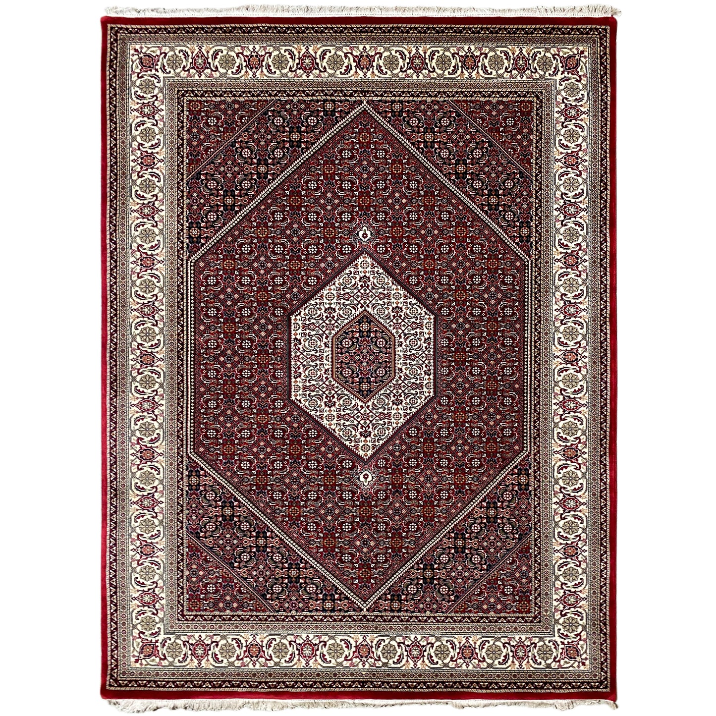 Handgeknüpfter Bidjar Teppich aus Wolle rot creme 242x172 cm