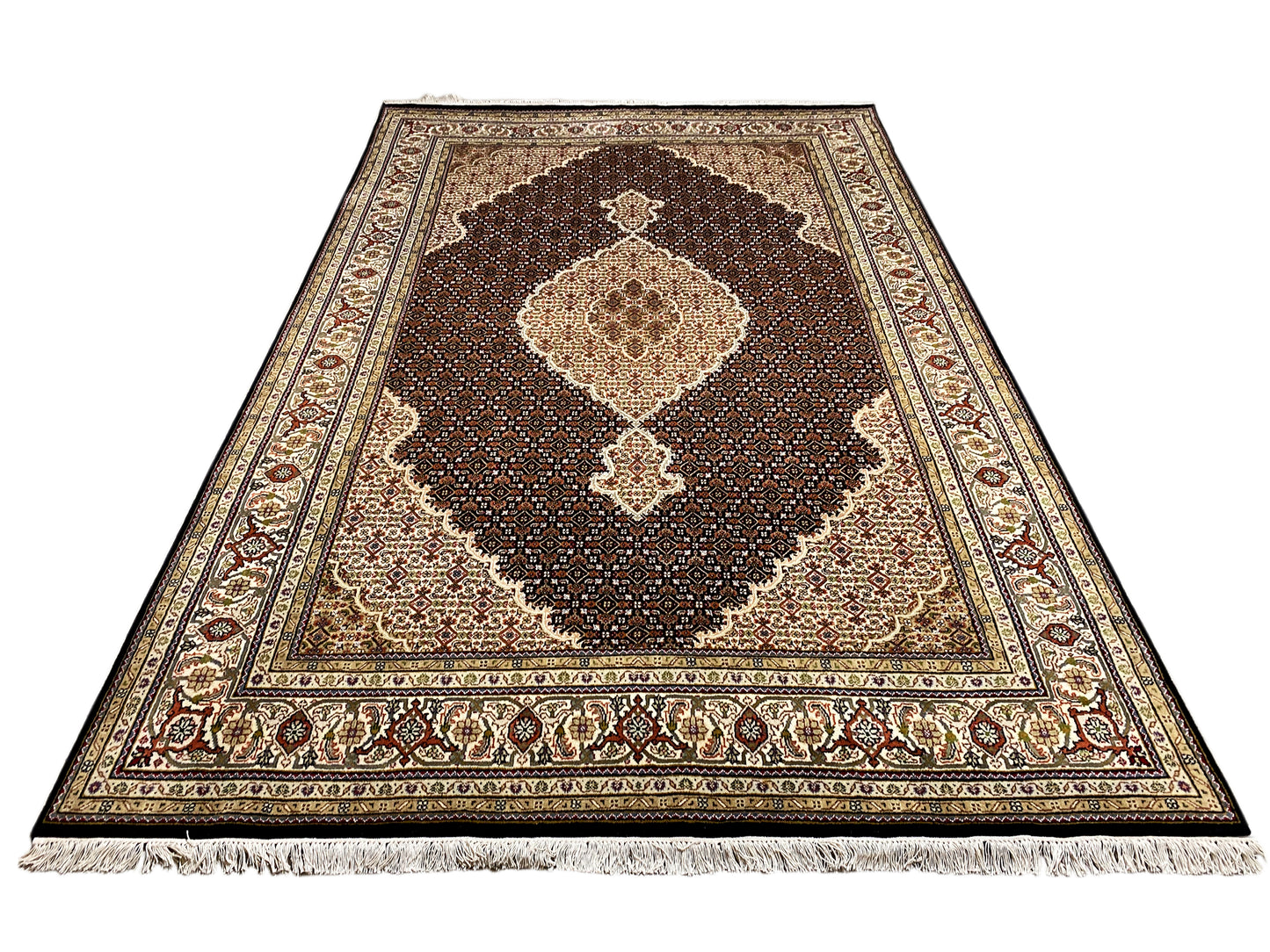 Persian style Indo Tabriz rug brown and cream for living room